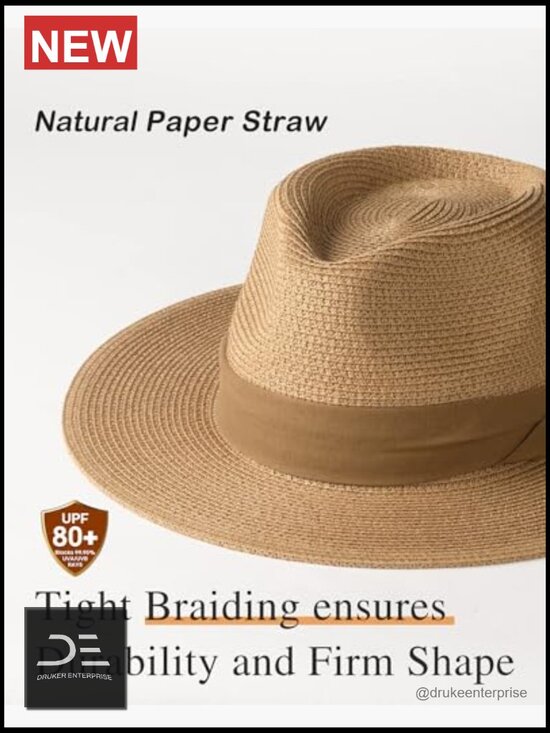Wide Brim Fedora Straw Beach Hat UPF 80+ Sun Protection Adjustable main image 7